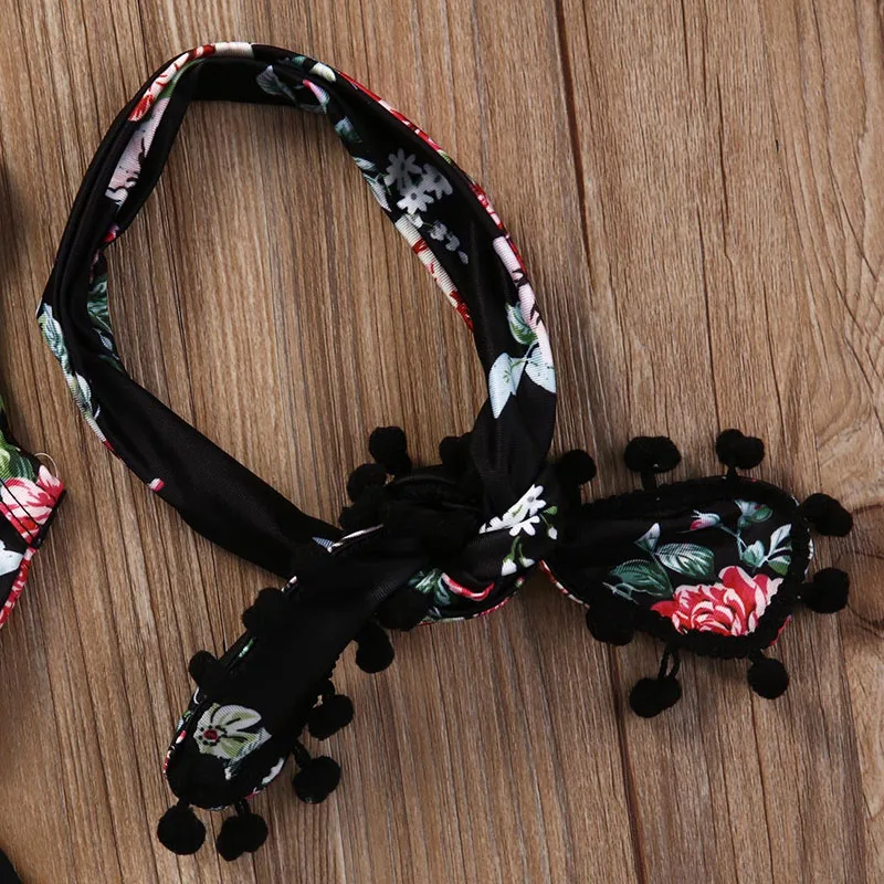 Black Floral 2-piece Bodysuit Designed with Roses & Bandana Head Piece - Image 5