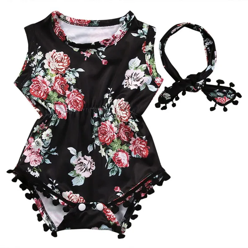 Black Floral 2-piece Bodysuit Designed with Roses & Bandana Head Piece