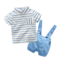 Short Sleeves Collar Shirt & Matching Outfit Suspenders Pants