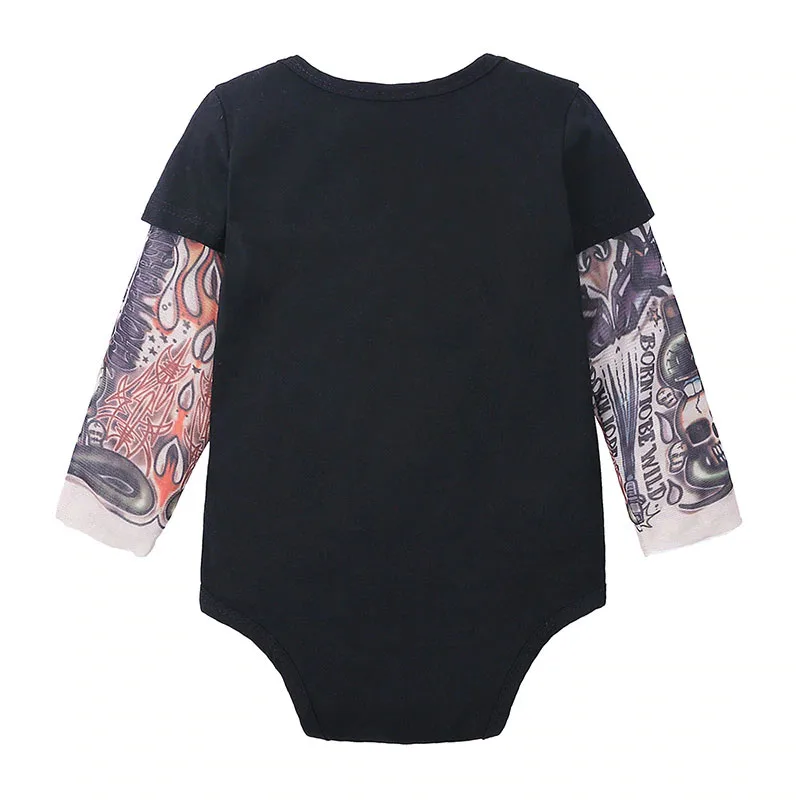 Born To be Wild Tattoo Sleeve Onesie with My First Christmas Letter Print Long Sleeve - Image 2
