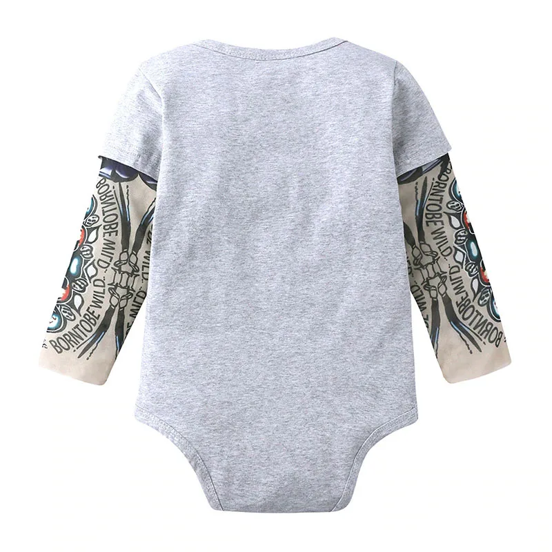 Born To Be Wild Tattoo Sleeve Onesie with Teddy Bear Print Long Sleeve - Image 2