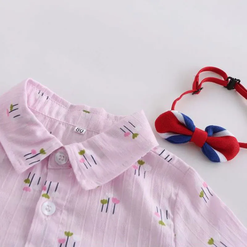 Baby Boy Bow Tie Button Shirt, Suspenders Belt Pants 2 pcs - Image 4