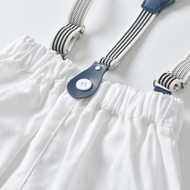 Baby Boy Bow Tie Checkered Polo Onesie, Suspenders Shorts 4 pcs Outfit - Image 10