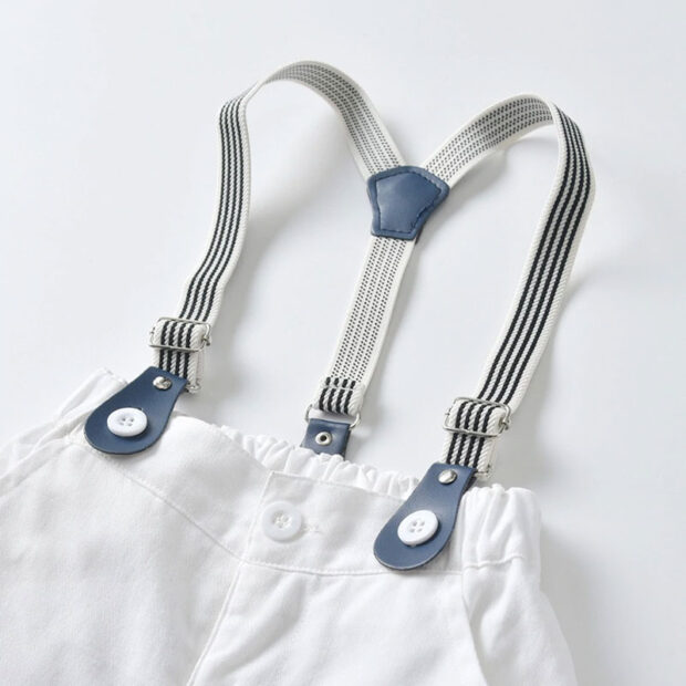Baby Boy Bow Tie Checkered Polo Onesie, Suspenders Shorts 4 pcs Outfit - Image 9