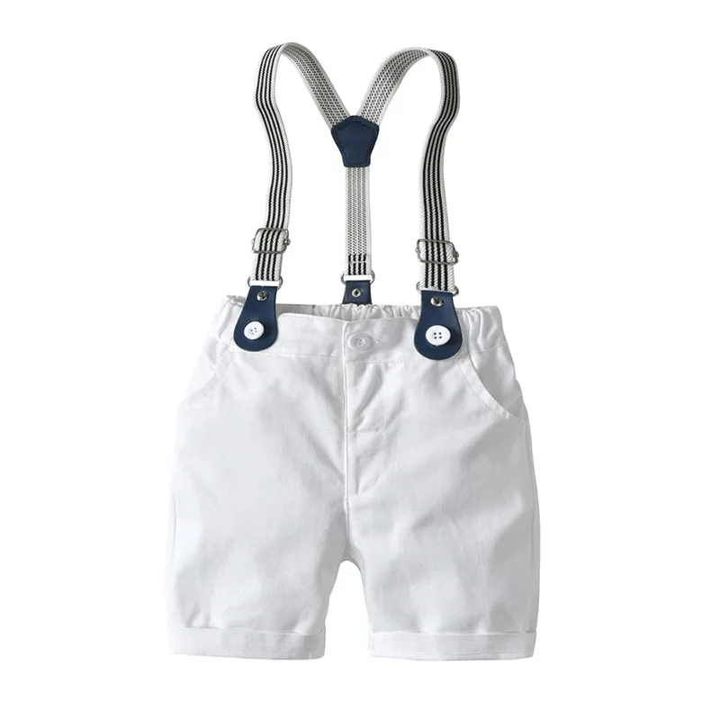Baby Boy Bow Tie Checkered Polo Onesie, Suspenders Shorts 4 pcs Outfit - Image 8
