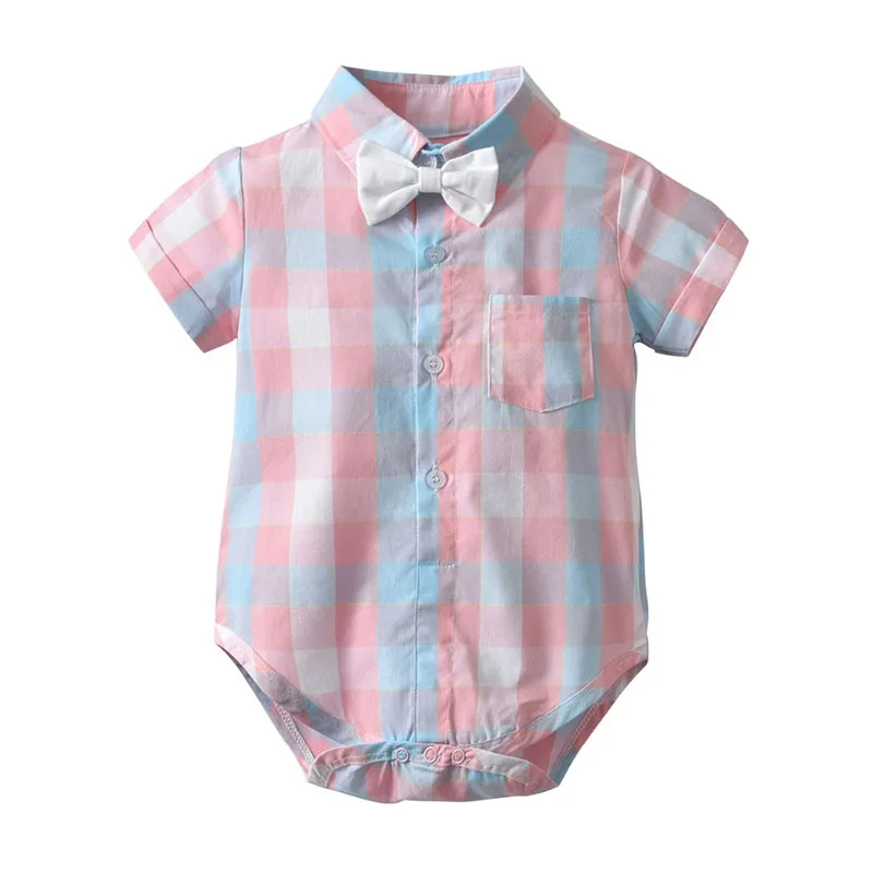 Baby Boy Checker Polo Suspenders Set