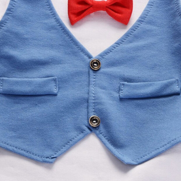 Bow Tie Pull Over Top with Vest & Elastic Shorts Short Sleeve Outfit - Image 4