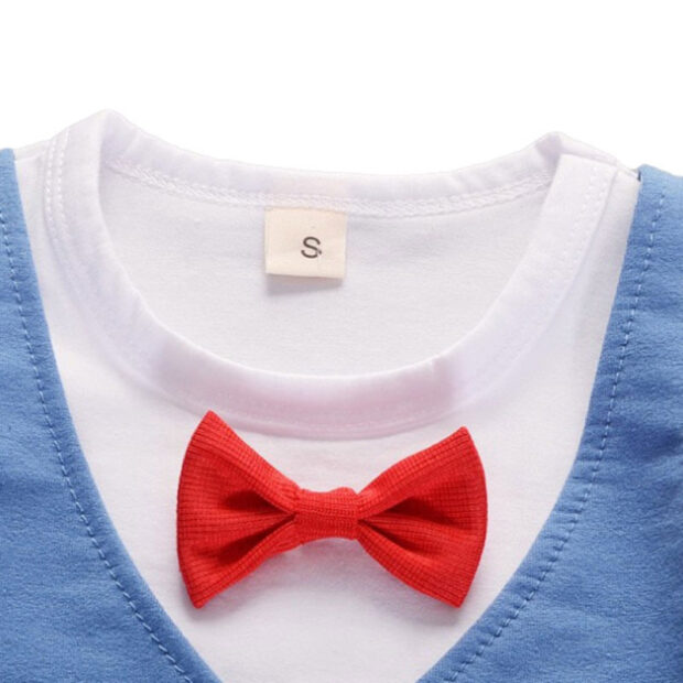 Bow Tie Pull Over Top with Vest & Elastic Shorts Short Sleeve Outfit - Image 3