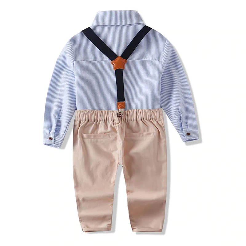 MyLoveHoney Baby Boy Suspenders Stripe Shirt Bow Tie