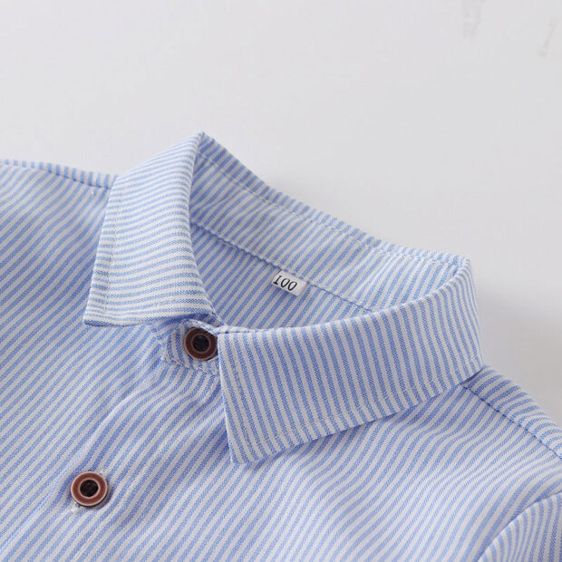 Baby Boy Gentlemen Bow Tie Stripe Dress Shirt Long Sleeve, Suspenders Pants 2 pcs Outfit - Image 3