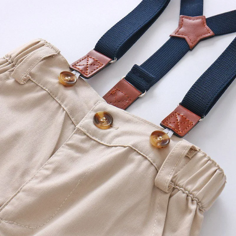 Baby Business Suit Bow Tie Polo Button Onesie Bodysuit & Suspender Shorts for Boys - Image 6