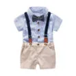 Baby Business Suit Bow Tie Polo Button Onesie Bodysuit & Suspender Shorts for Boys