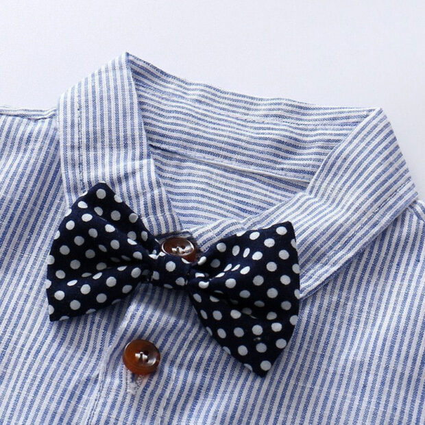 Baby Business Suit Bow Tie Polo Button Onesie Bodysuit & Suspender Shorts for Boys - Image 3