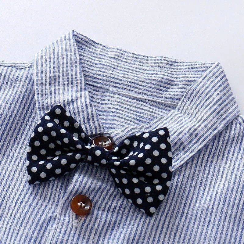 Baby Business Suit Bow Tie Polo Button Onesie Bodysuit & Suspender Shorts for Boys - Image 3