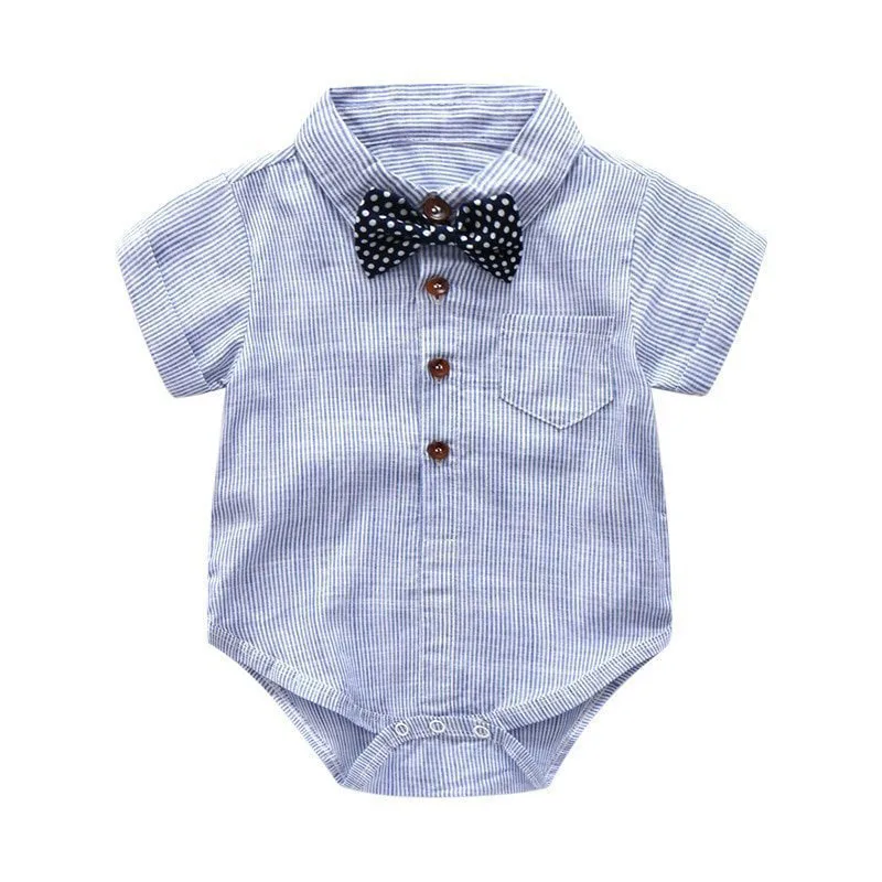 Baby Business Suit Bow Tie Polo Button Onesie Bodysuit & Suspender Shorts for Boys - Image 2