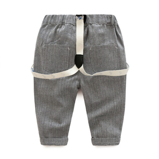 Long Sleeves Stripe T-Shirt Bowtie with Suspenders Trousers - Image 10