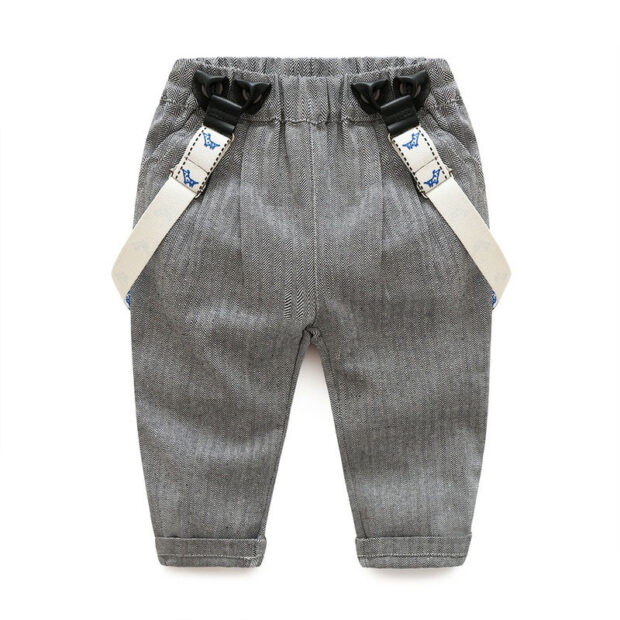 Long Sleeves Stripe T-Shirt Bowtie with Suspenders Trousers - Image 9