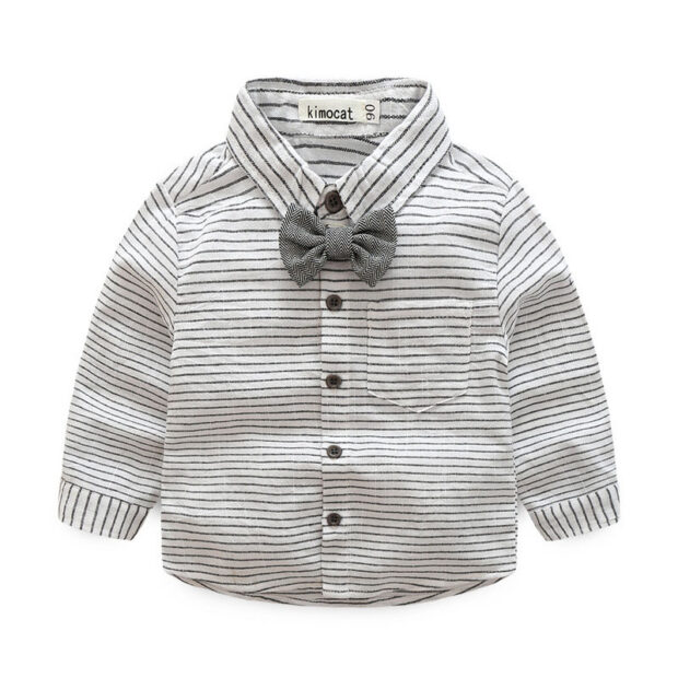 Long Sleeves Stripe T-Shirt Bowtie with Suspenders Trousers - Image 2