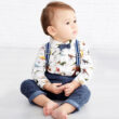 Baby Dino Print Polo Onesie & Suspenders Outfit