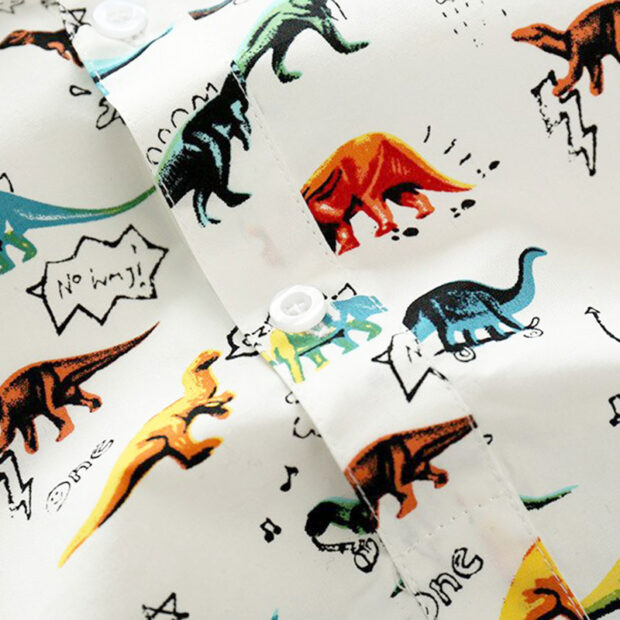 Dino Print Bowtie Button Shirt Bodysuit with Suspenders Trousers - Image 5