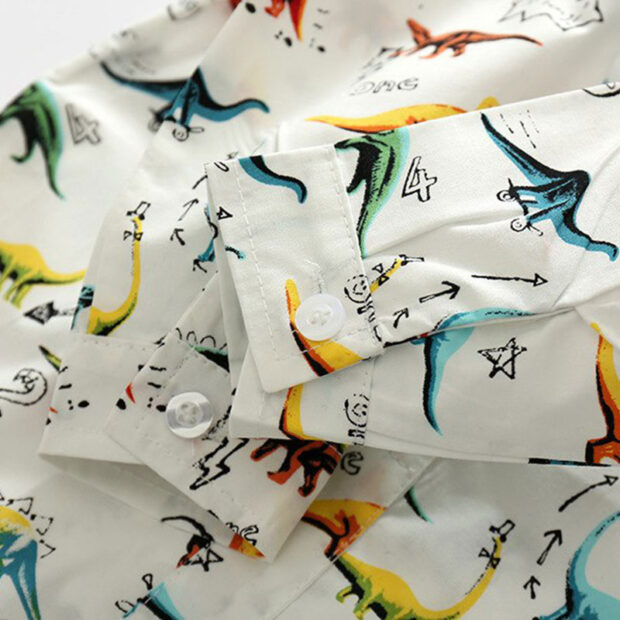 Dino Print Bowtie Button Shirt Bodysuit with Suspenders Trousers - Image 6