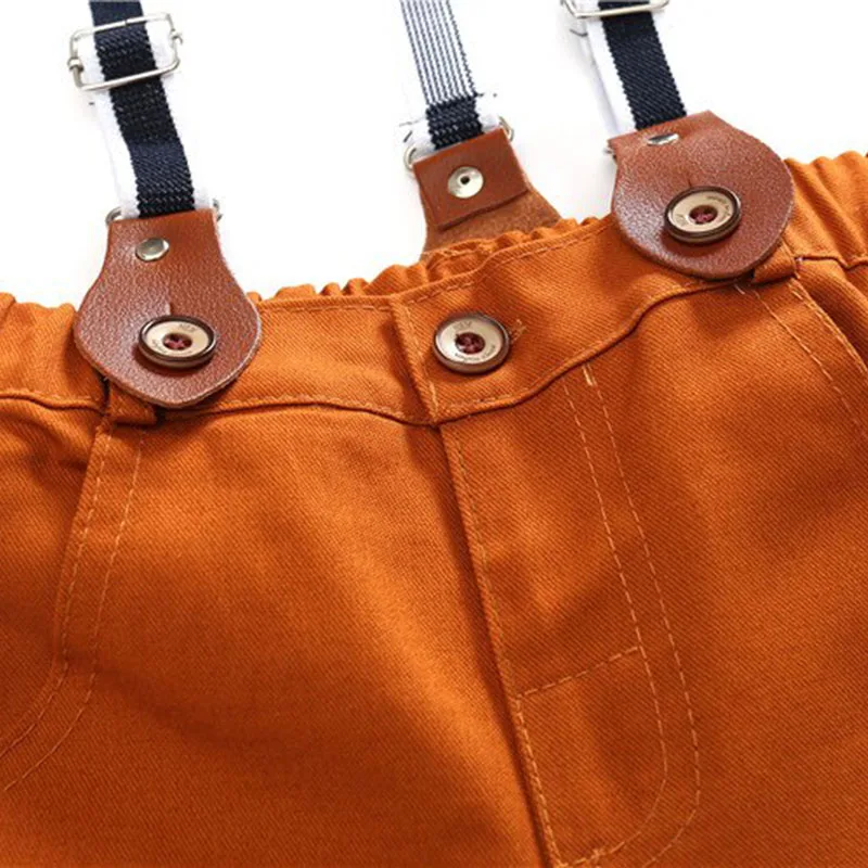 Baby Boy Plaid Pattern Button Shirt, Solid T-Shirt & Pants with Braces Long Sleeve 4 pcs Set - Image 7