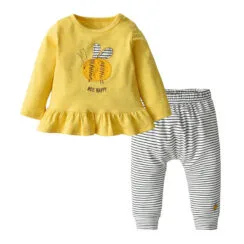 Baby Girl Bumble Bee Applique Shirt & Stripe Pants Long Sleeve