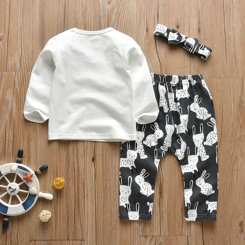 Baby Cartoon Bunny Applique Shirt & Pants Long Sleeve with Ribbon Headband - Image 2