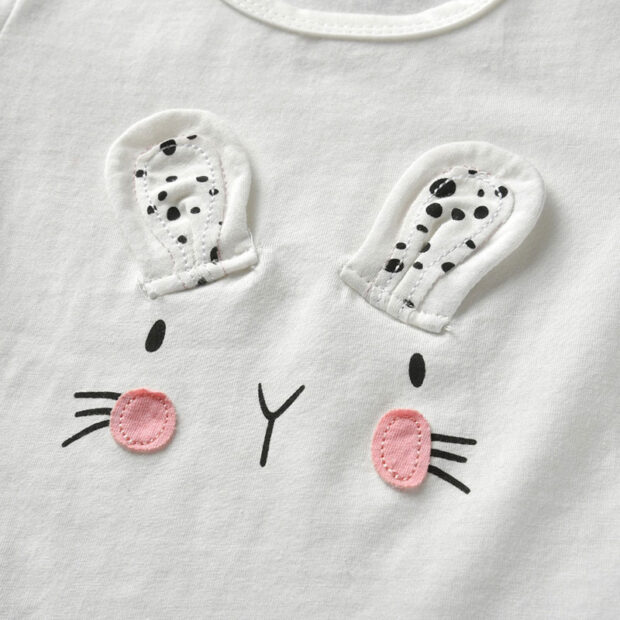 Baby Cartoon Bunny Applique Shirt & Pants Long Sleeve with Ribbon Headband - Image 4