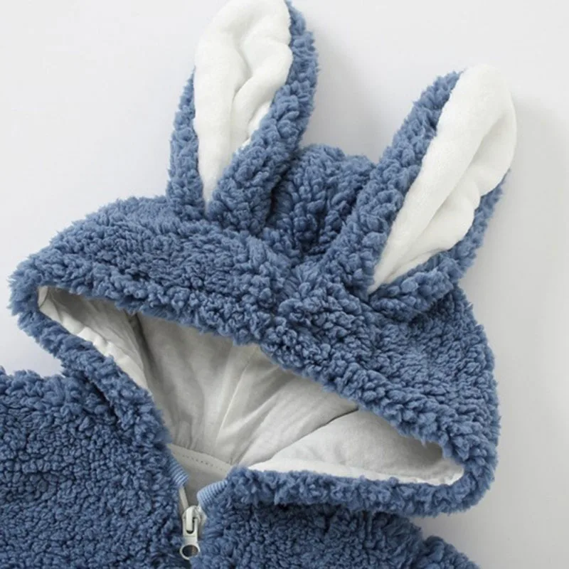 Bunny Ear Fleece Hooded One-Piece Outerwear Zip Up Long Sleeve - Image 3