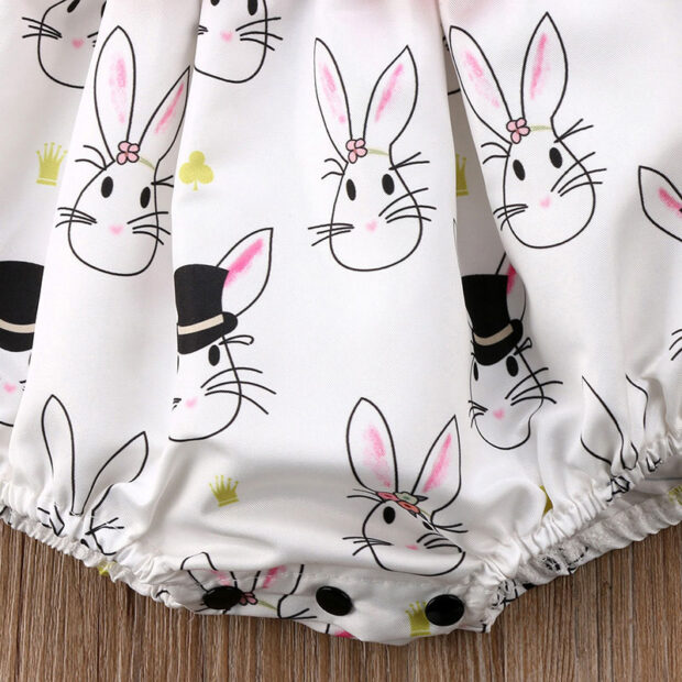 Stylish Pink Ribbon Stripe Top with Bunny Print Bottom Bodysuit Romper - Image 6