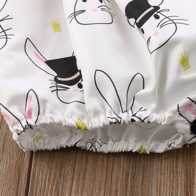 Stylish Pink Ribbon Stripe Top with Bunny Print Bottom Bodysuit Romper - Image 7