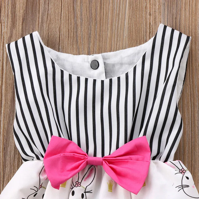 Stylish Pink Ribbon Stripe Top with Bunny Print Bottom Bodysuit Romper - Image 4