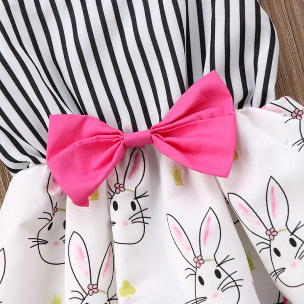 Stylish Pink Ribbon Stripe Top with Bunny Print Bottom Bodysuit Romper - Image 5