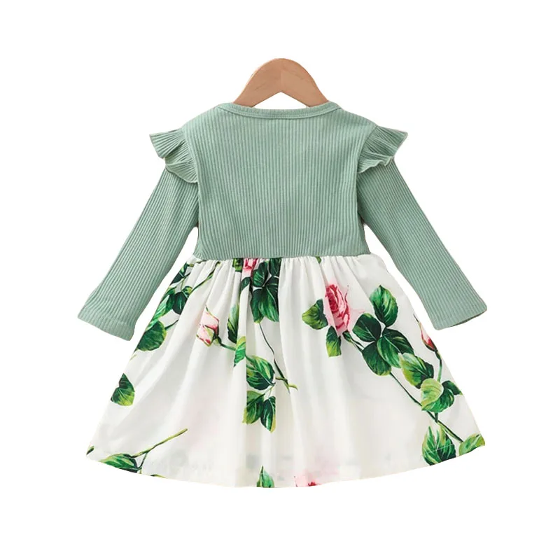 Butterfly Flower Pattern Dress One-Piece with Ribbed Pattern Top Long Sleeve - Image 2