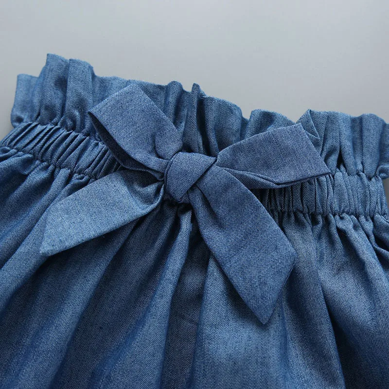 Butterfly Shoulders Solid Onesie Long Sleeve & Ribbon Ruffled Skirt with Headband for Girls - Image 3