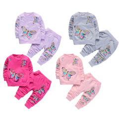 Butterfly Print Sweatshirt & Pullover Pants Long Sleeve