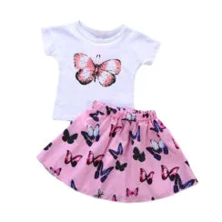 Butterfly Print T-Shirt & Matching Mini Skirt Short Sleeve