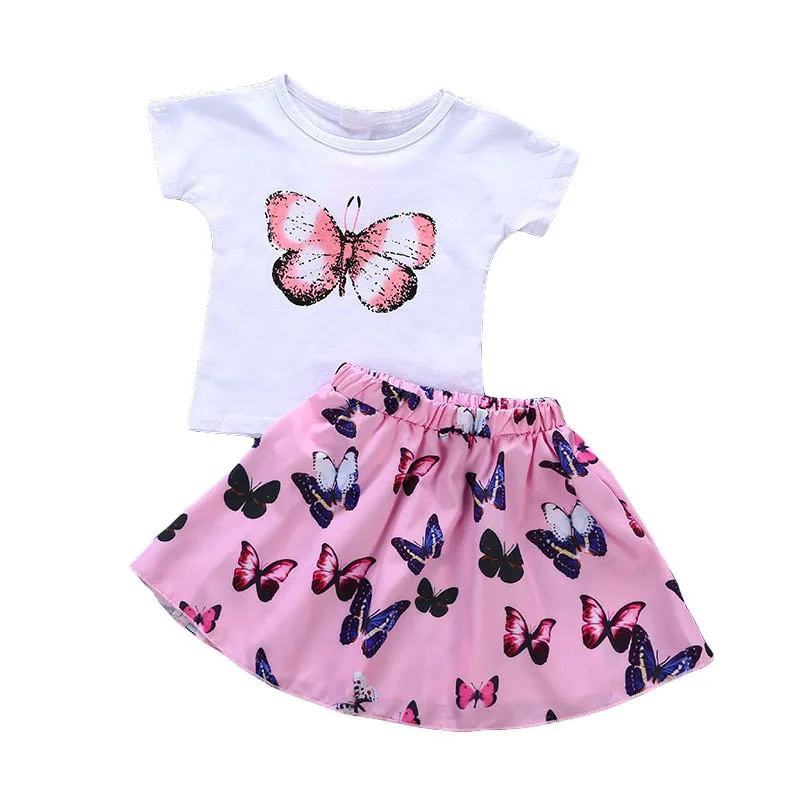 Butterfly Print T-Shirt & Matching Mini Skirt Short Sleeve