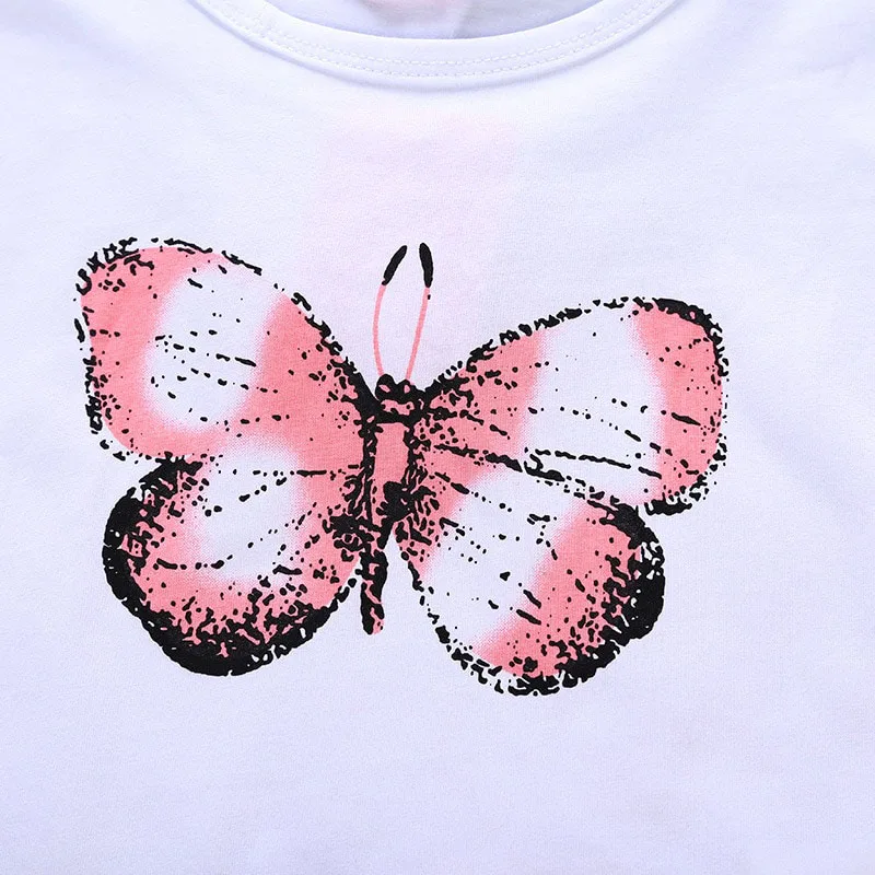 Butterfly Print T-Shirt & Matching Mini Skirt Short Sleeve - Image 3