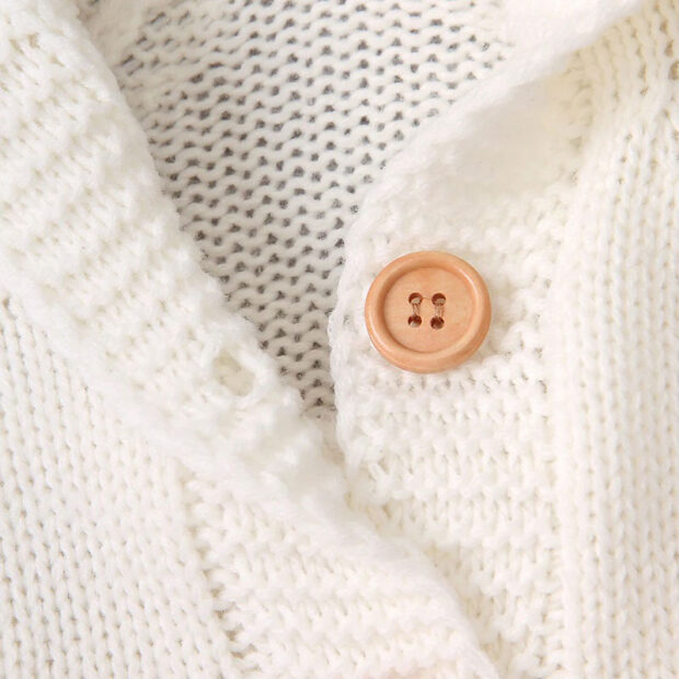 Button Knitted Romper Outerwear with Hat & Ears Long Sleeve - Image 4