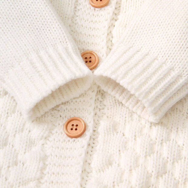 Button Knitted Romper Outerwear with Hat & Ears Long Sleeve - Image 5