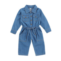 Baby Cinched Waist Denim Romper Long Sleeve