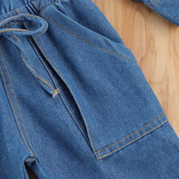Button Up Cinched Waist Denim Romper Long Sleeve - Image 5