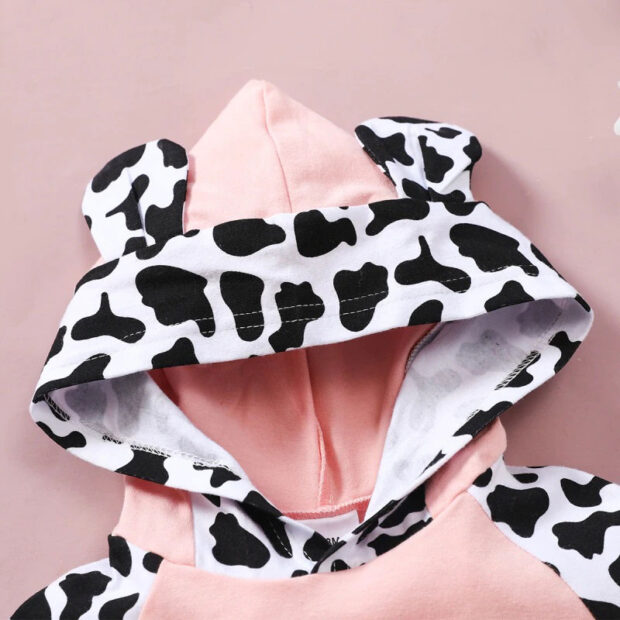 Baby Calf Pattern Hoodie with Ears & Matching Shorts Short Sleeve Outfit - Image 3
