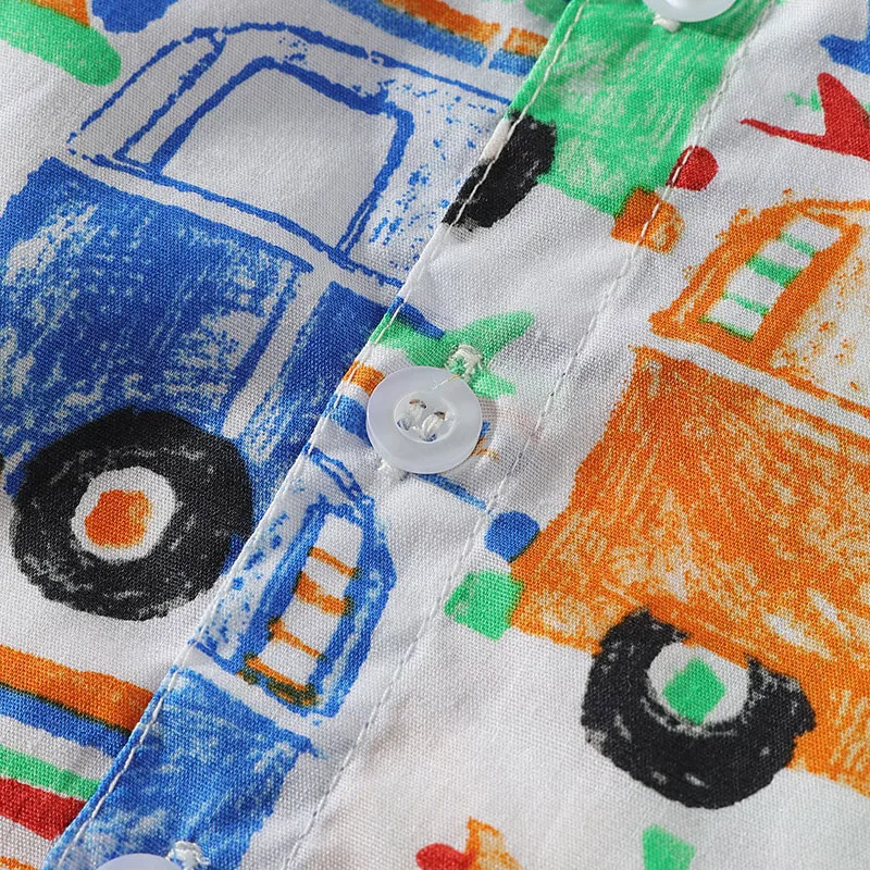 Baby Boy Bow Tie Button Shirt Car Print Short Sleeve, Shorts 3 pcs Outfit - Image 4