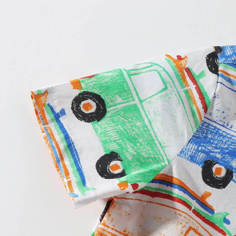 Baby Boy Bow Tie Button Shirt Car Print Short Sleeve, Shorts 3 pcs Outfit - Image 3