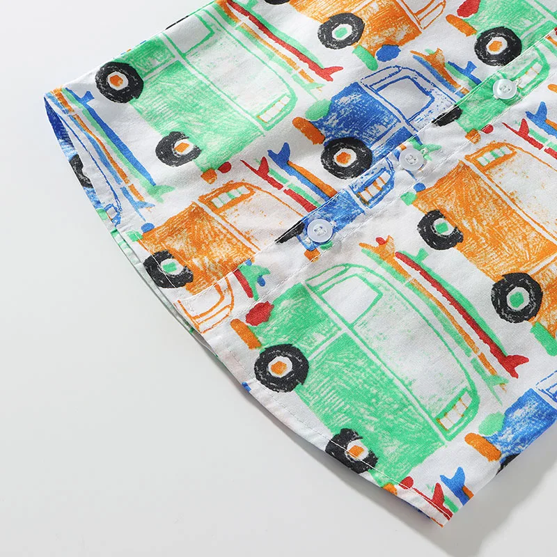 Baby Boy Bow Tie Button Shirt Car Print Short Sleeve, Shorts 3 pcs Outfit - Image 5