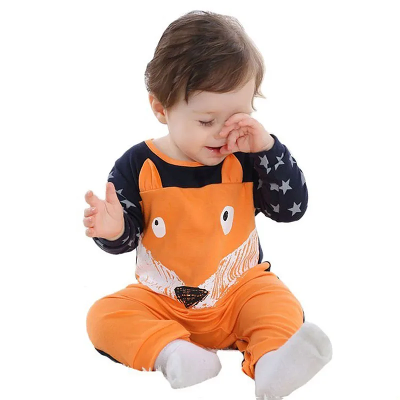 Baby Cartoon Animal Fox One Piece Jumpsuit Coverall Pajamas for Boys & Girls