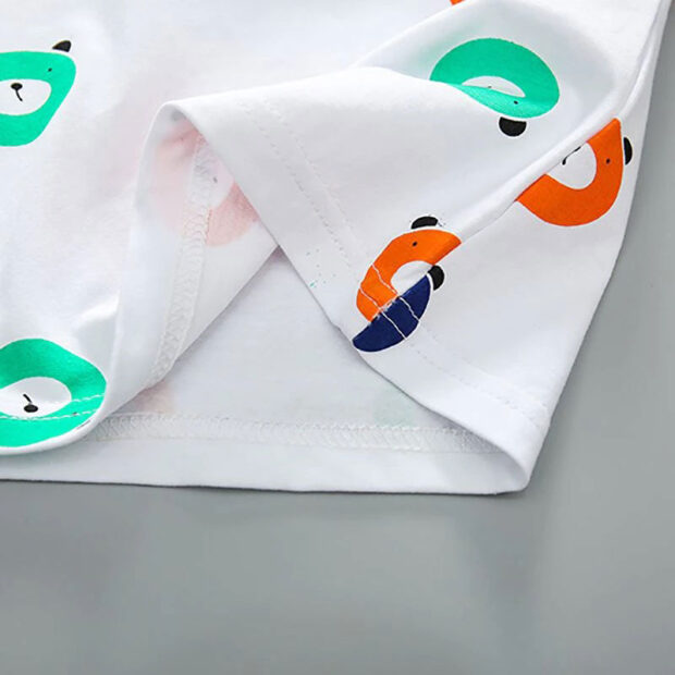 Cartoon Bear Print T-Shirt & Elastic Drawstring Shorts Short Sleeve Outfit - Image 3